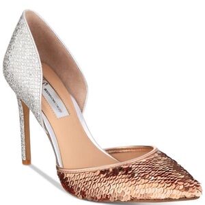 INC Koree Gold Sequin & Silver Glitter Heels D’Orsay Sides 5.5M